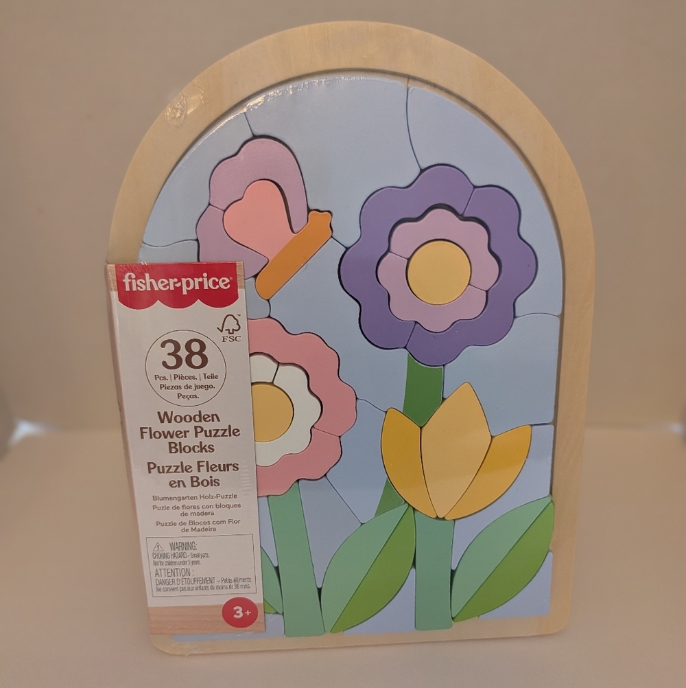 Montessori Learning: Wooden Flower Puzzle Blocks In Pastel - Toddlers 3+